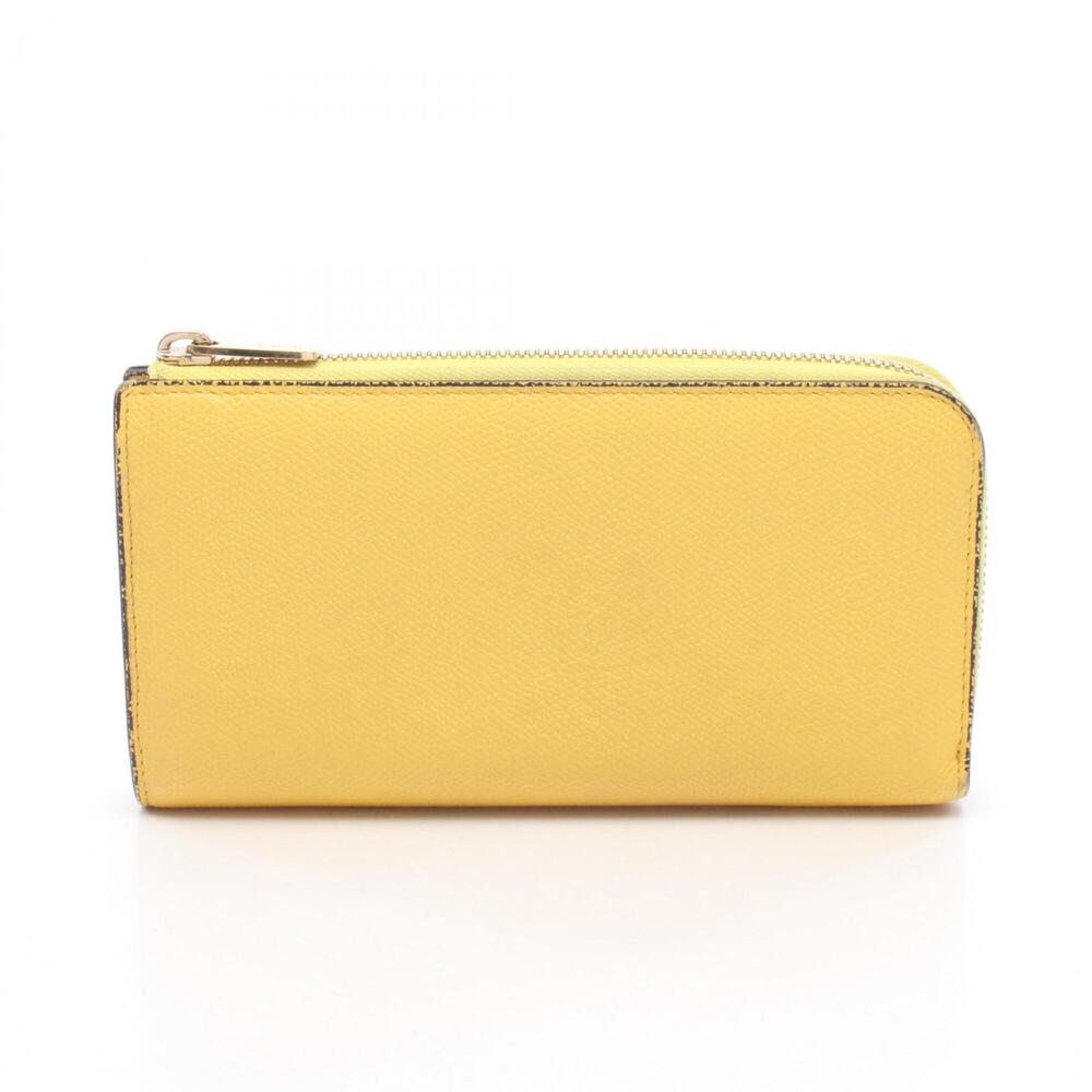 Valextra L-shaped zipper long wallet, leather, women's, yellow.
